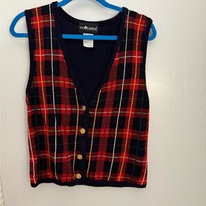 Sag Harbor Navy, Red & Yellow Plaid Knit Vest